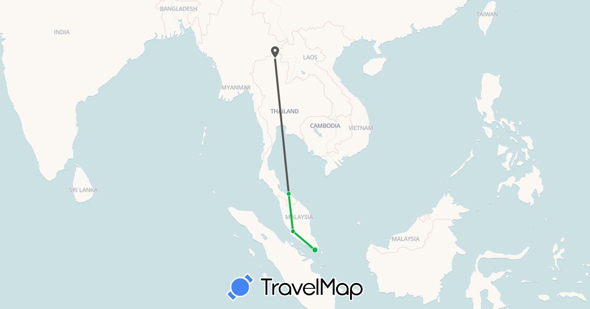 TravelMap itinerary: driving, bus, motorbike in Malaysia, Singapore, Thailand (Asia)